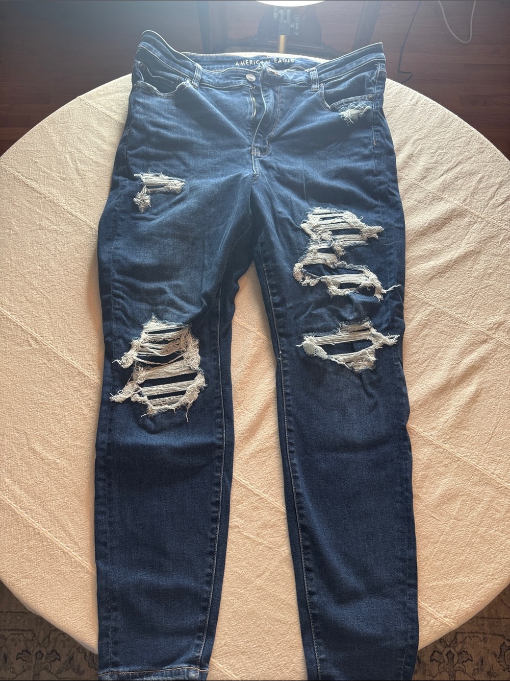 American Eagle Outfitters Dark Blue Distressed Skinny Jeans
